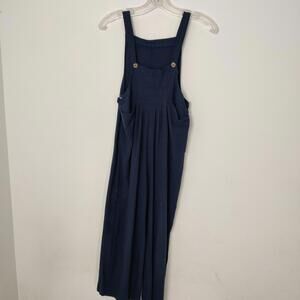 Blue Linen Blend Wide Leg Jumpsuit Overalls Women Size M Pockets